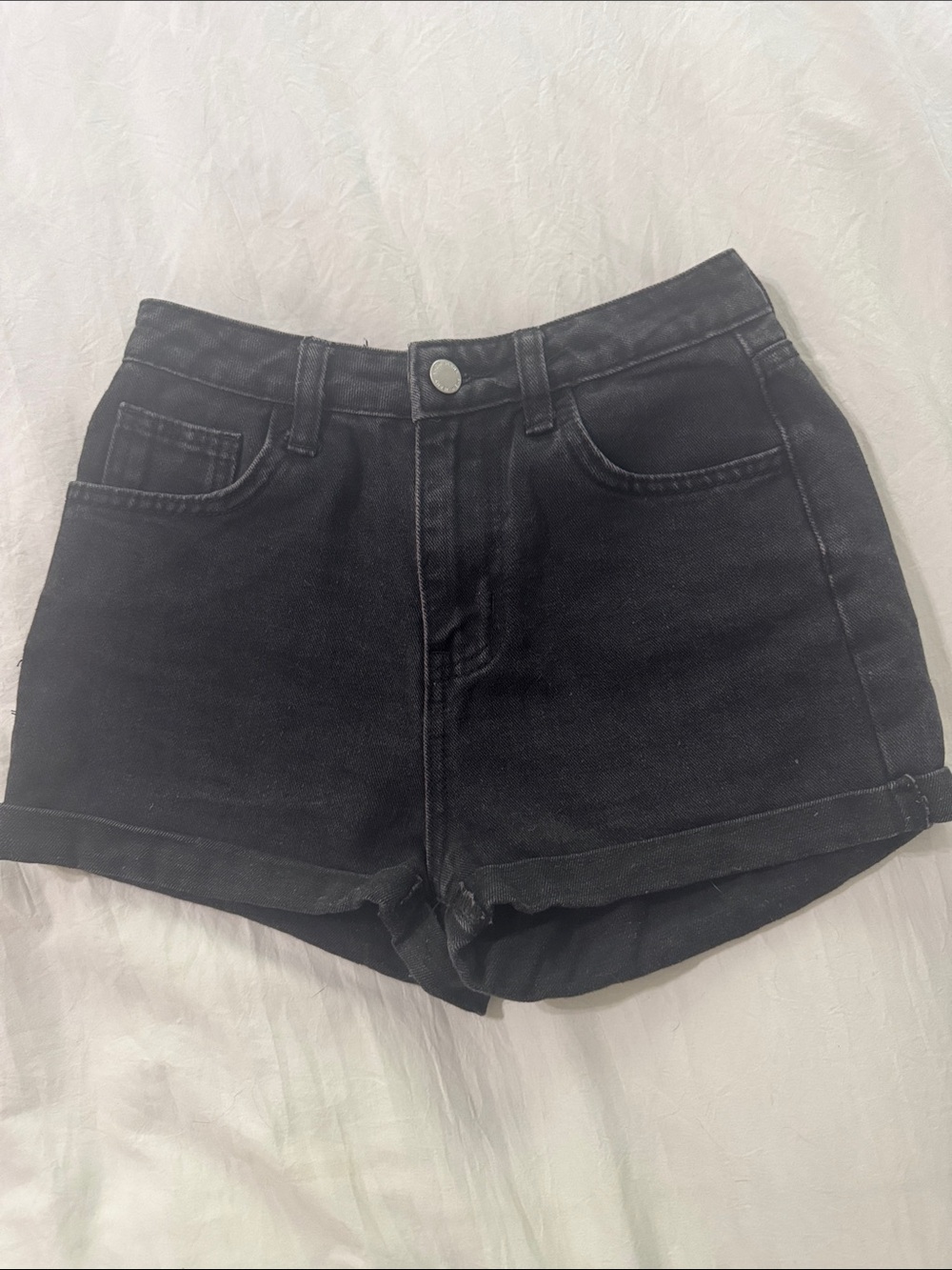 High-Rise Black Denim Girls Shorts